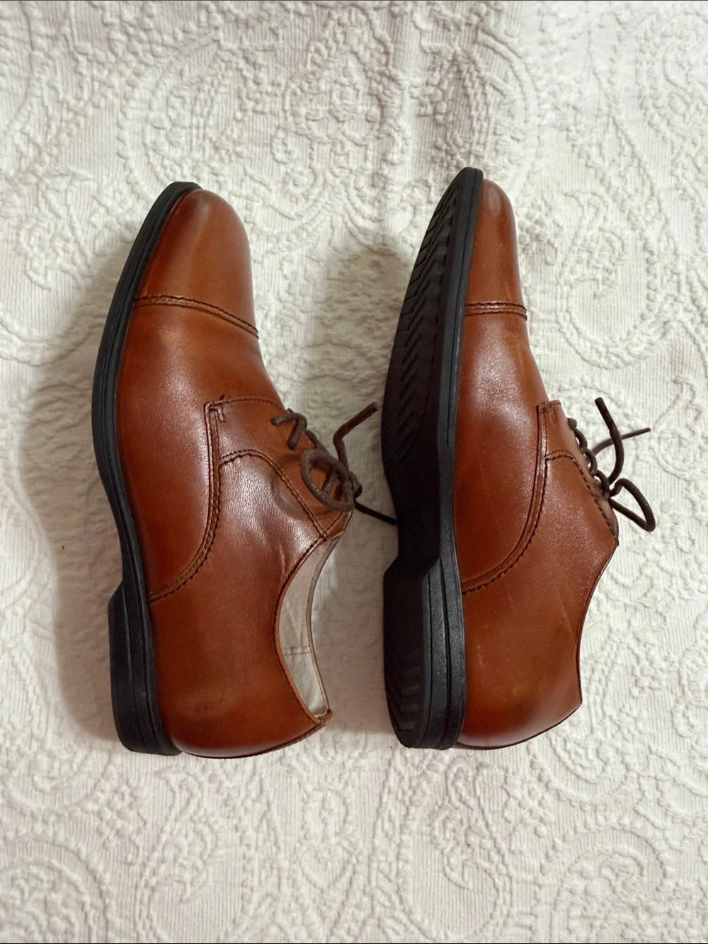 Florsheim Boys Size 3M Kids Dress Shoes Brown Leather Cap-Toe Lace-Up